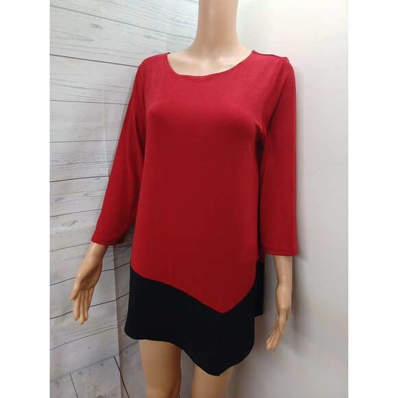 Chicos Travelers Red Black Short 3/4 Sleeve Pullover Top Sz 1 - Picture 1 of 6